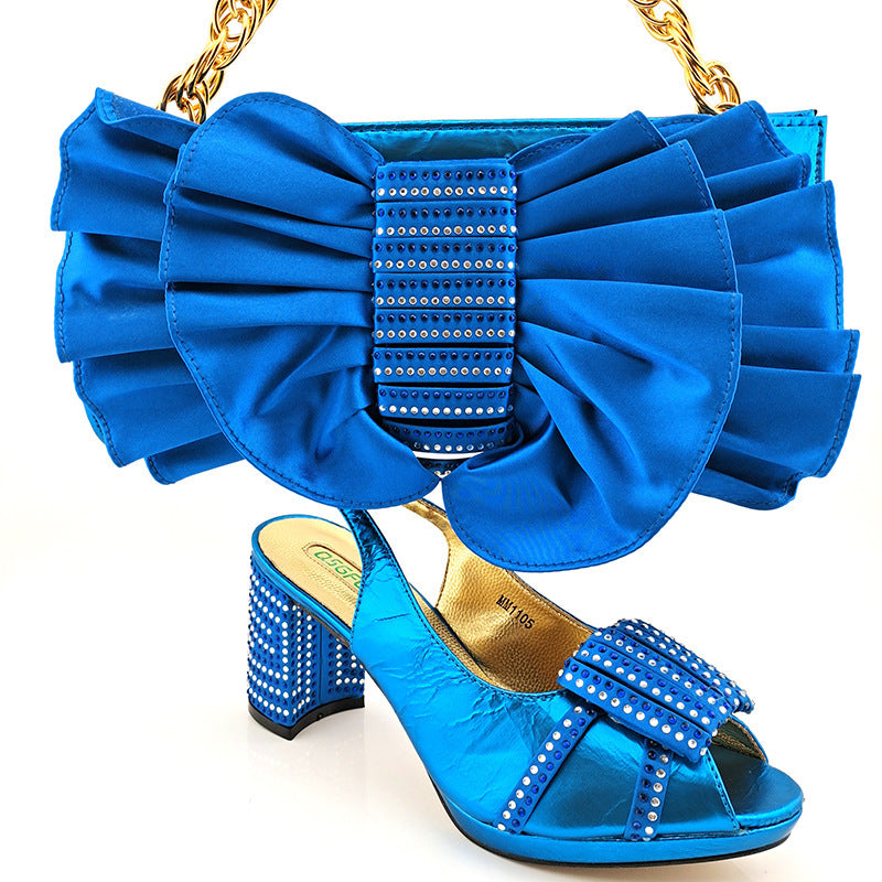 Fashion Suit Fish Mouth PU Hollow High Heels And Bow Clutch Bag