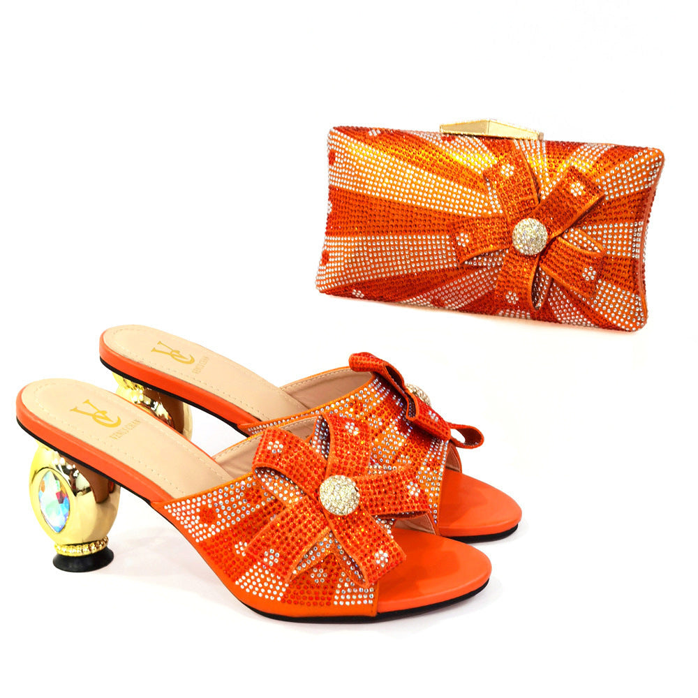 Evening Clutch Bag With Thick Heels And High Heeled Sandals
