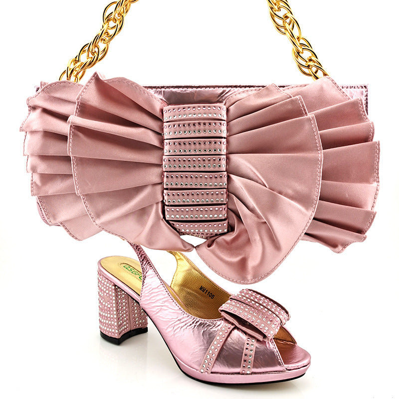 Fashion Suit Fish Mouth PU Hollow High Heels And Bow Clutch Bag