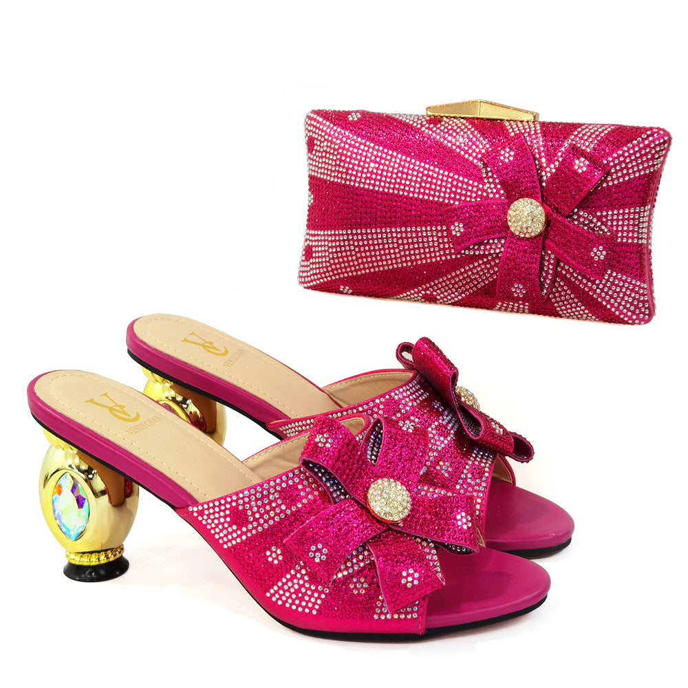 Evening Clutch Bag With Thick Heels And High Heeled Sandals