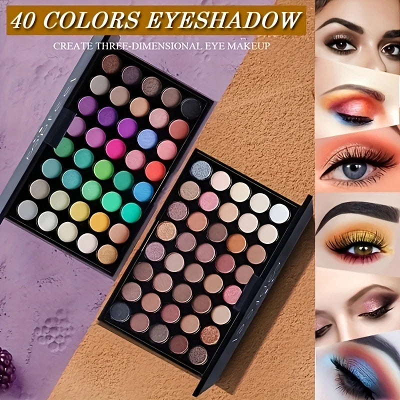 Glitter Eyeshadow Palette with Free 5 Brushes Matte Waterproof Long Lasting Pressed Powder Cosmetics MakeUp Kit