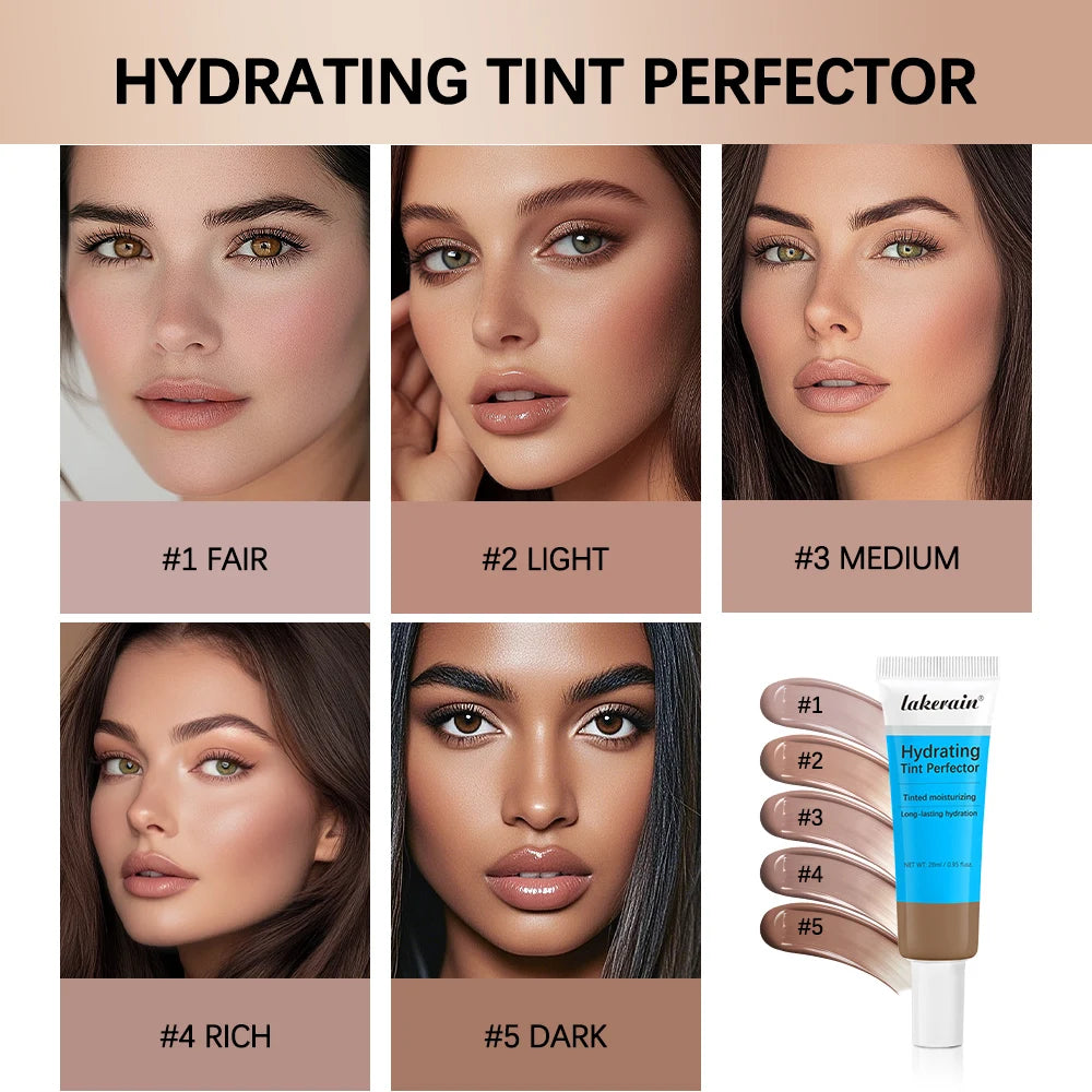 Tint Hydrating Foundation Light/Medium Light Buildable Coverage Natural Glow Finish Long-lasting Hydration Makeup Base Cosmetic