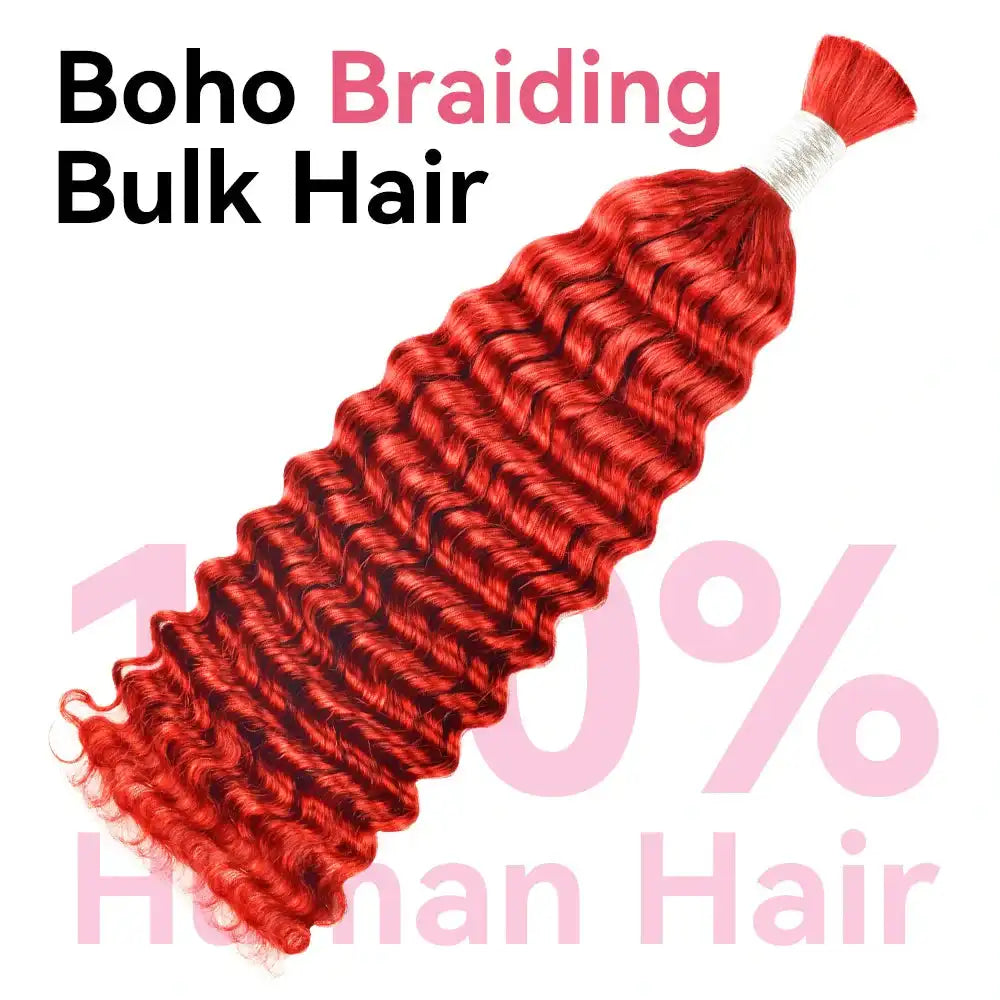 Red Color Deep Wave Hair Bulk for Boho Braids 100% Human Hair Extensions