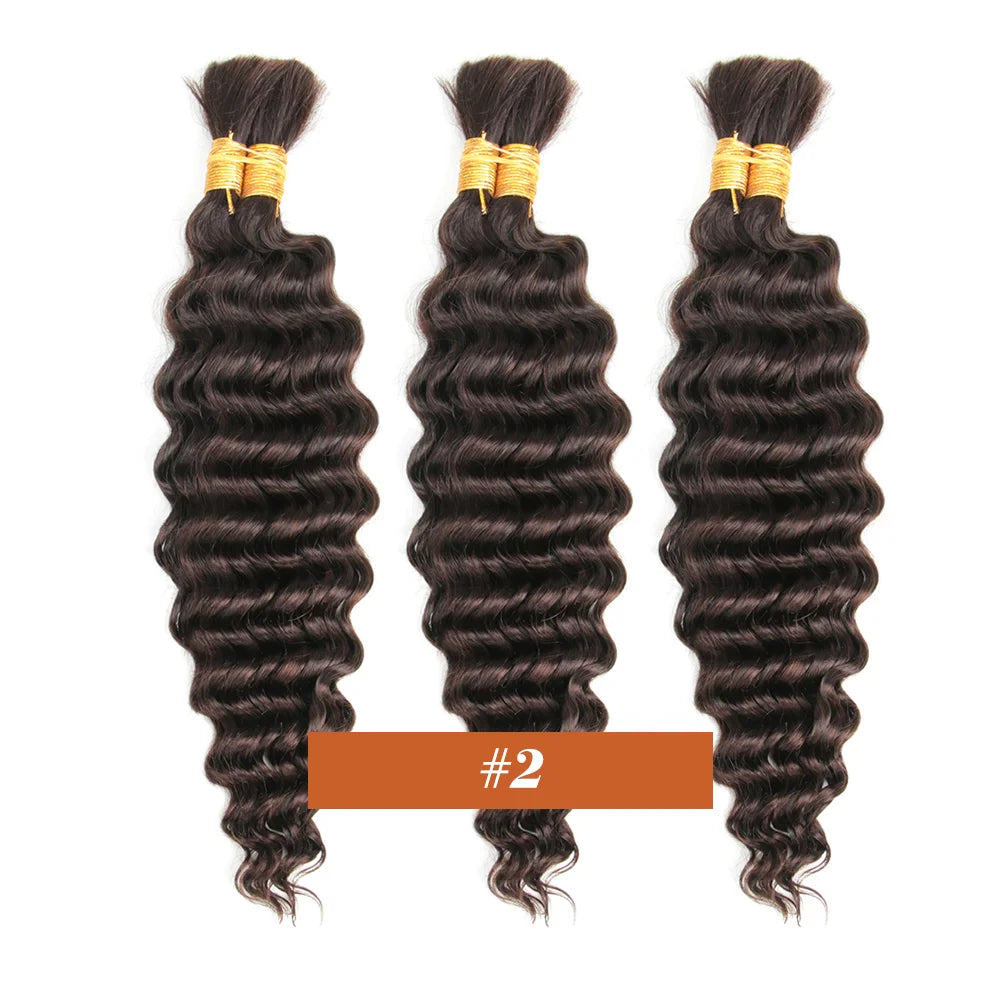 Human Braiding Hair 2Bundle Bulk Human Hair Brown Wet and Wavy Human Hair Bundles for Braiding No Weft