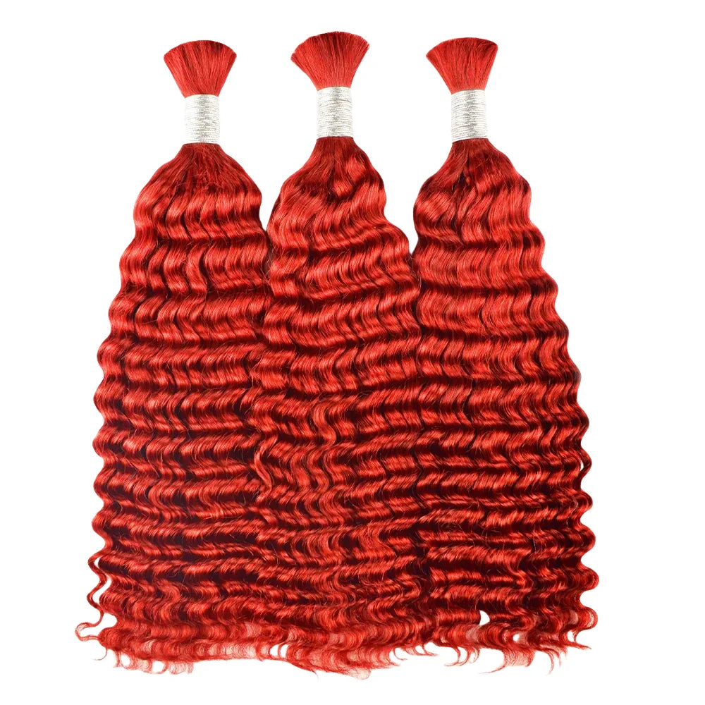 Red Color Deep Wave Hair Bulk for Boho Braids 100% Human Hair Extensions