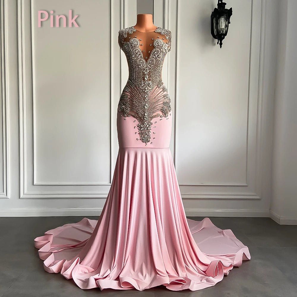 Long Sparkly Prom Dresses Sexy Sheer Top Luxury Diamond Light Blue Prom Gala Party Gowns