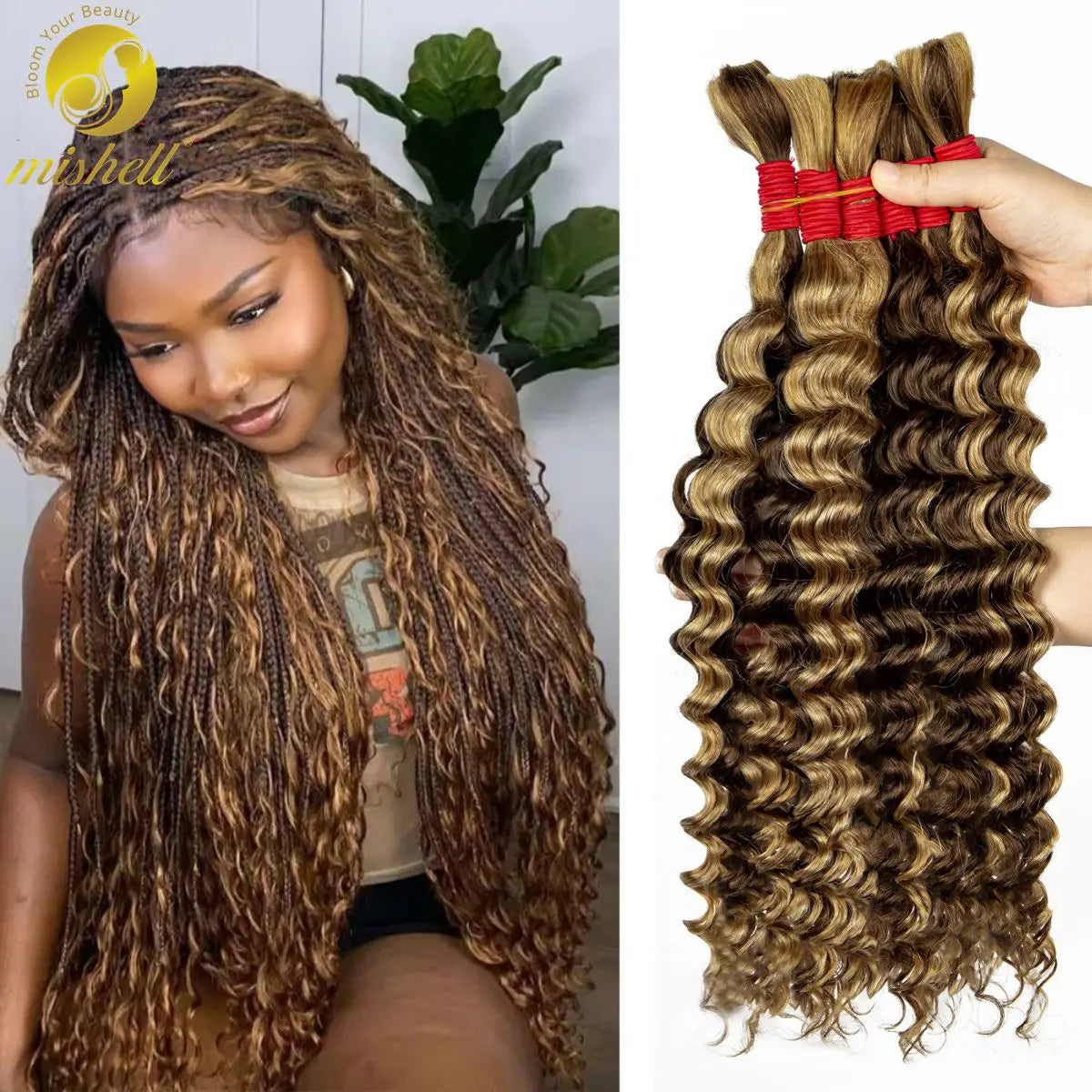 Burgundy 99J# Bulk Human Hair No Weft 1 Bundle 50g Deep Wave Human Hair Bulk for Braiding 10A Curly Extensions for Boho Braids