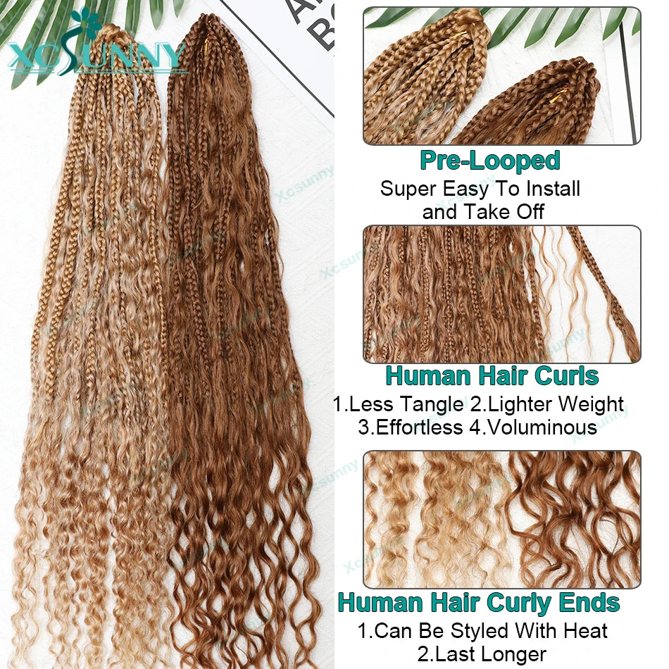 Crochet Braids Human Hair Pre Loop Boho Box Braid Crochet Human Hair Bundles Pre-looped With Curly Ends 100 Strands Color 30 27