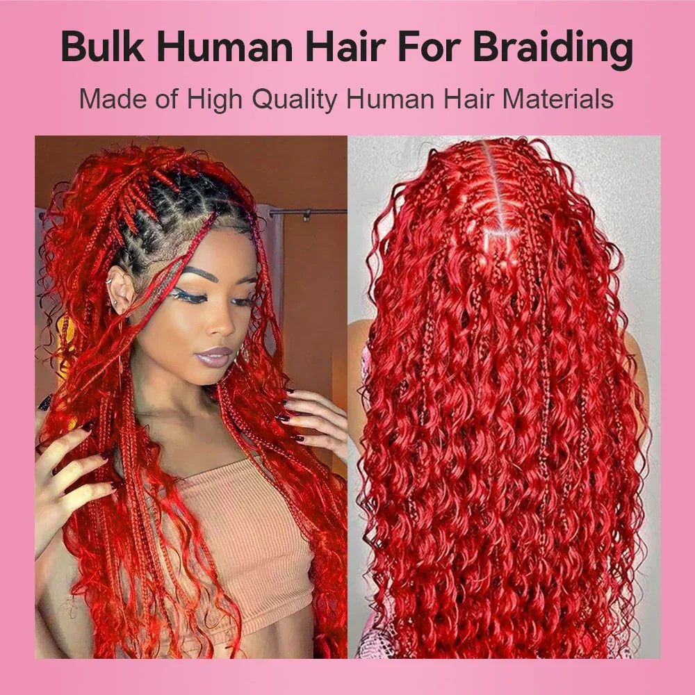 Red Color Deep Wave Hair Bulk for Boho Braids 100% Human Hair Extensions