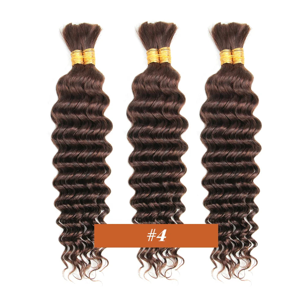 Human Braiding Hair 2Bundle Bulk Human Hair Brown Wet and Wavy Human Hair Bundles for Braiding No Weft