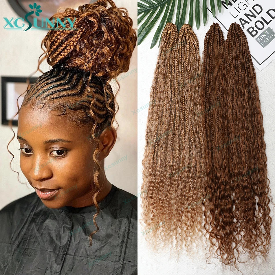 Crochet Braids Human Hair Pre Loop Boho Box Braid Crochet Human Hair Bundles Pre-looped With Curly Ends 100 Strands Color 30 27