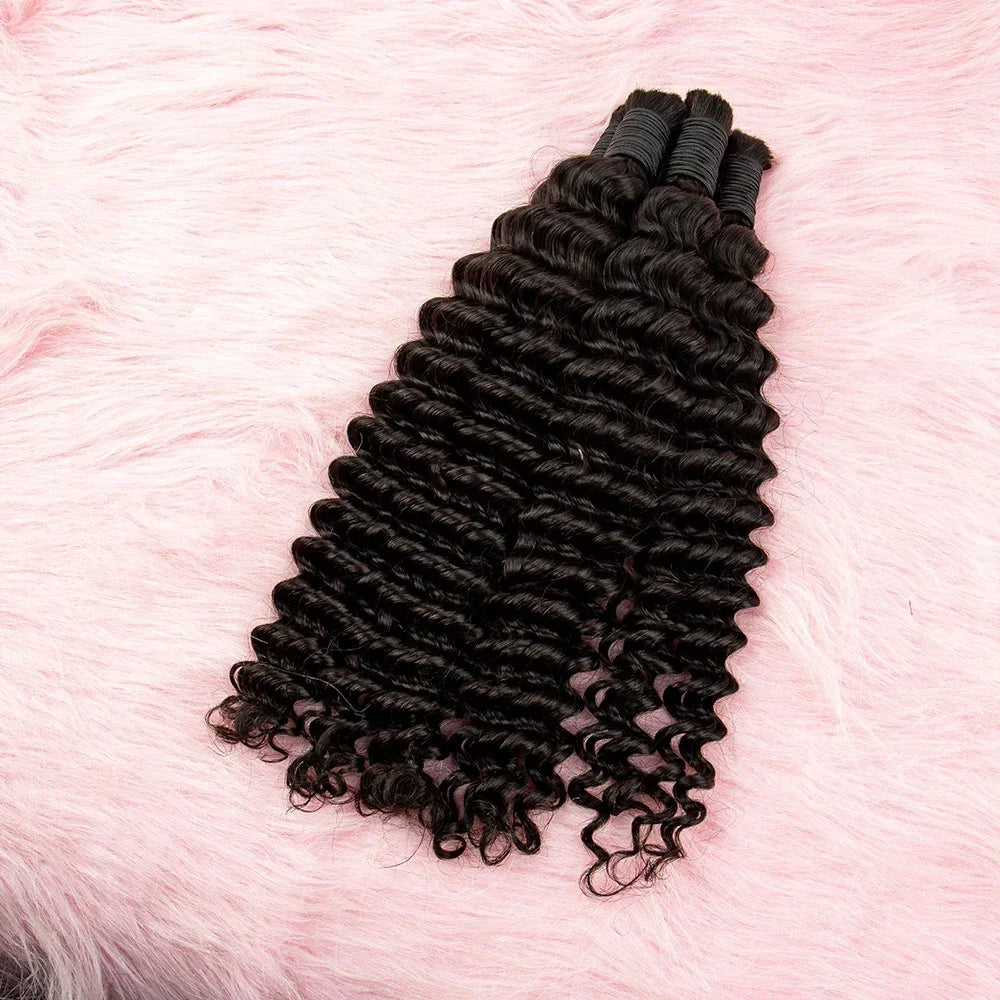 100% Human Bulk Hair Bundles for Braiding Deep Wave