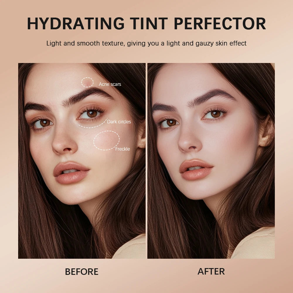 Tint Hydrating Foundation Light/Medium Light Buildable Coverage Natural Glow Finish Long-lasting Hydration Makeup Base Cosmetic