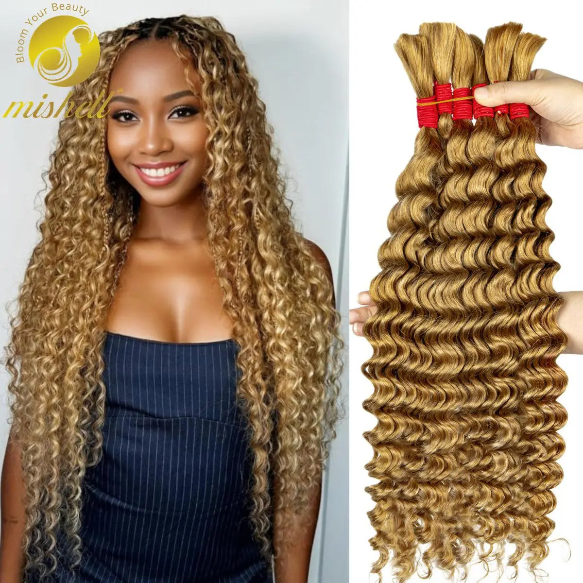 Burgundy 99J# Bulk Human Hair No Weft 1 Bundle 50g Deep Wave Human Hair Bulk for Braiding 10A Curly Extensions for Boho Braids