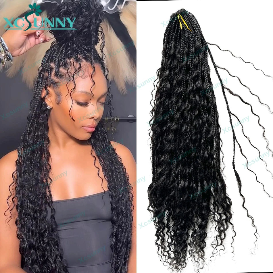 Crochet Braids Human Hair Pre Loop Boho Box Braid Crochet Human Hair Bundles Pre-looped With Curly Ends 100 Strands Color 30 27