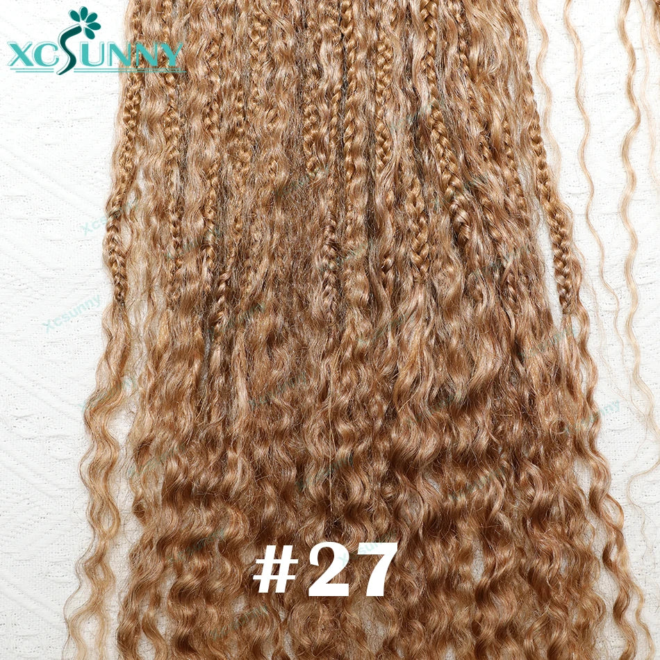 Crochet Braids Human Hair Pre Loop Boho Box Braid Crochet Human Hair Bundles Pre-looped With Curly Ends 100 Strands Color 30 27
