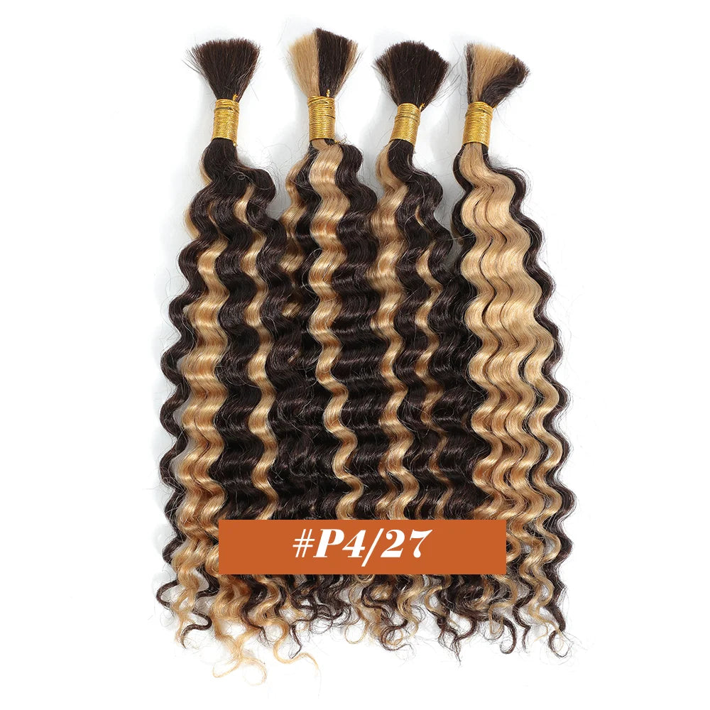 Human Braiding Hair 2Bundle Bulk Human Hair Brown Wet and Wavy Human Hair Bundles for Braiding No Weft