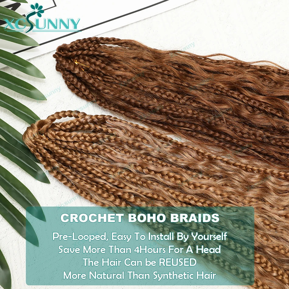 Crochet Braids Human Hair Pre Loop Boho Box Braid Crochet Human Hair Bundles Pre-looped With Curly Ends 100 Strands Color 30 27