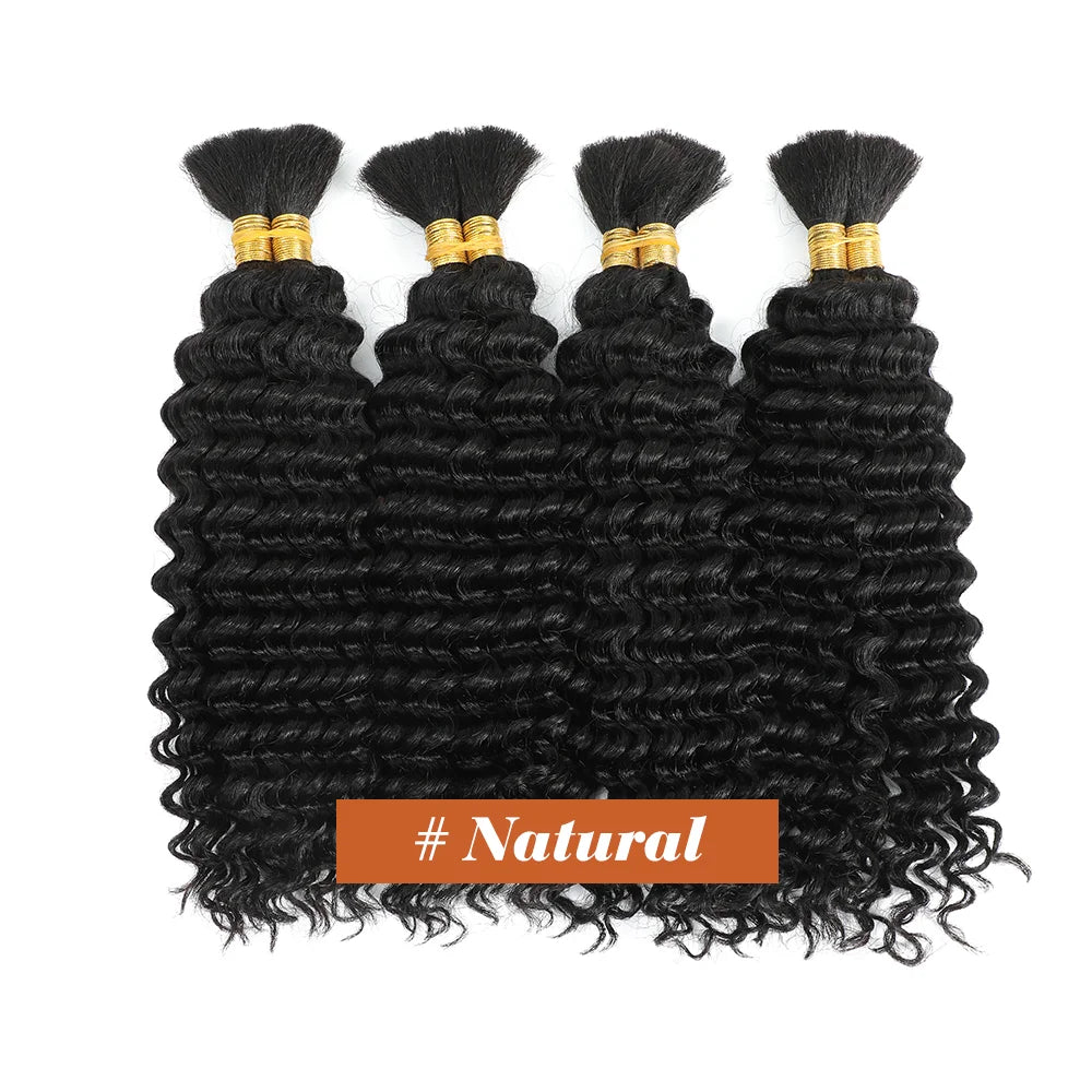 Human Braiding Hair 2Bundle Bulk Human Hair Brown Wet and Wavy Human Hair Bundles for Braiding No Weft