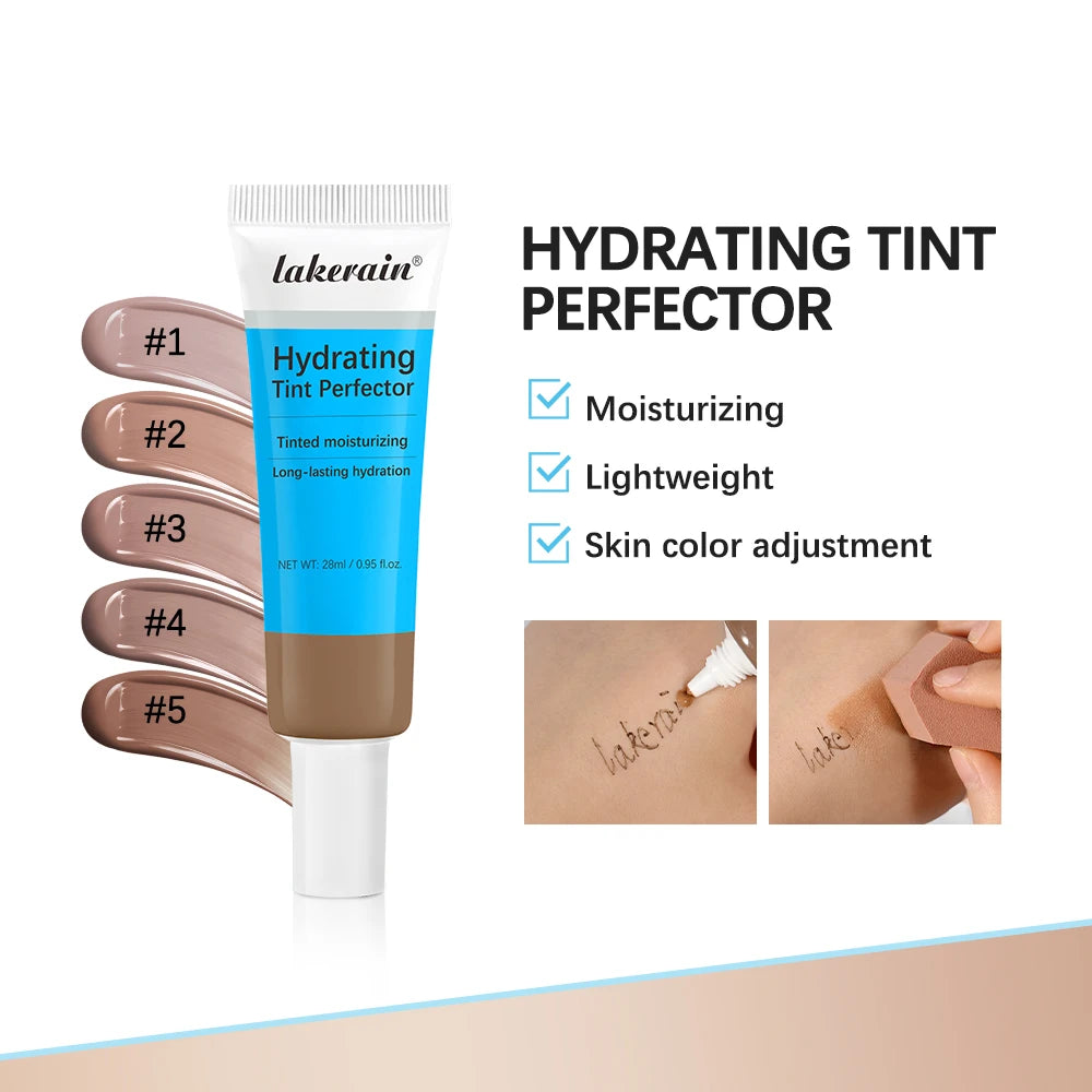 Tint Hydrating Foundation Light/Medium Light Buildable Coverage Natural Glow Finish Long-lasting Hydration Makeup Base Cosmetic