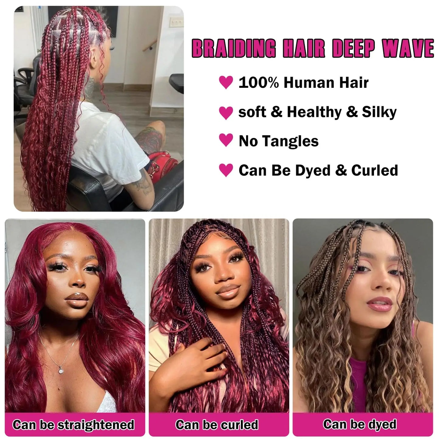 99J Deep Curly Braiding Hair Extensions Brazilian Virgin Human Hair Burgundy Deep Wave Bulk Human Hair For Braiding No Weft