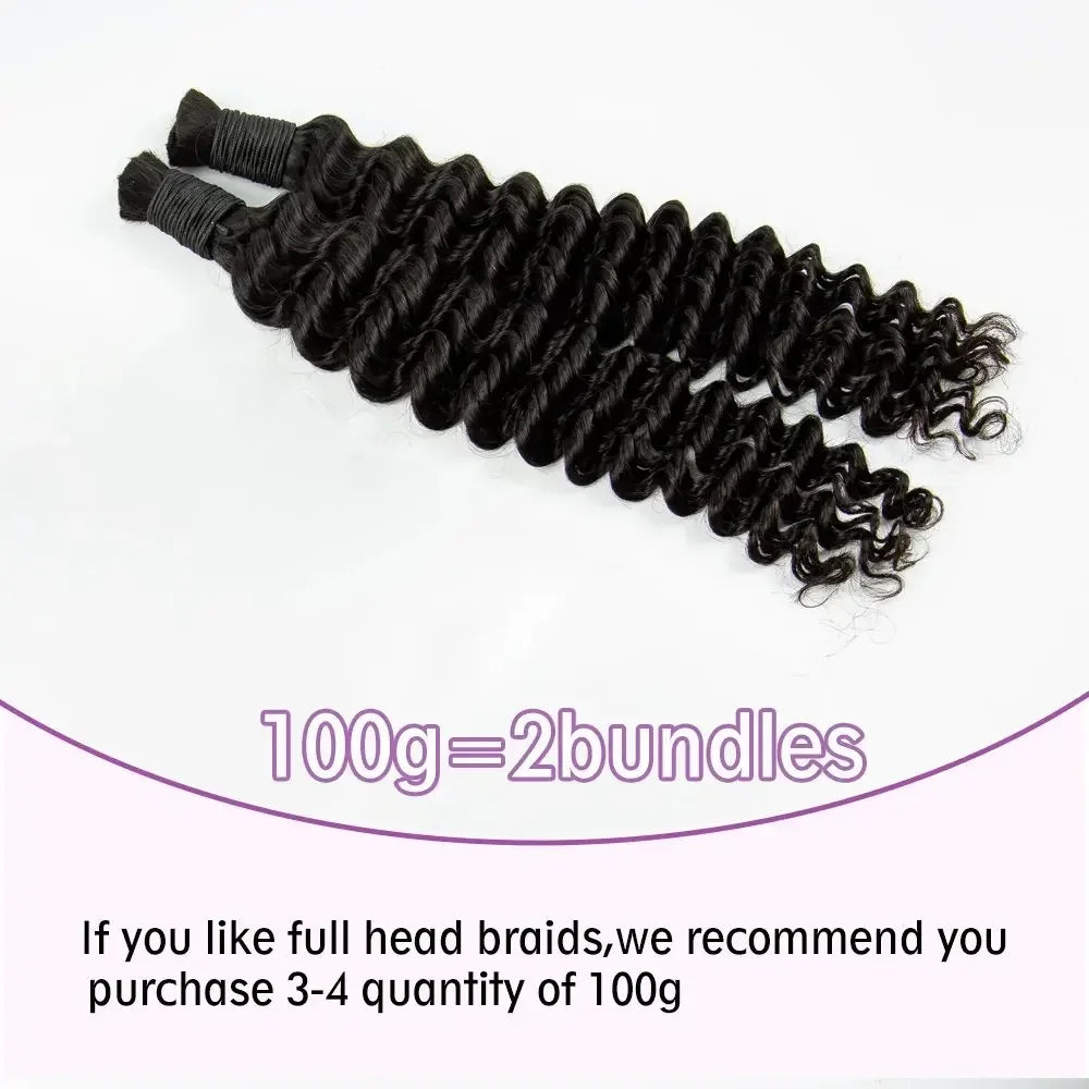 100% Human Bulk Hair Bundles for Braiding Deep Wave