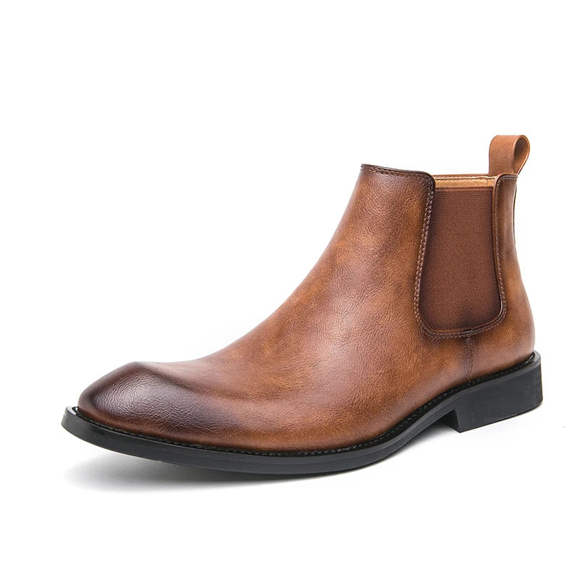 Luxury Men Chelsea Boots Zipper Genuine Leather Ankle Boots