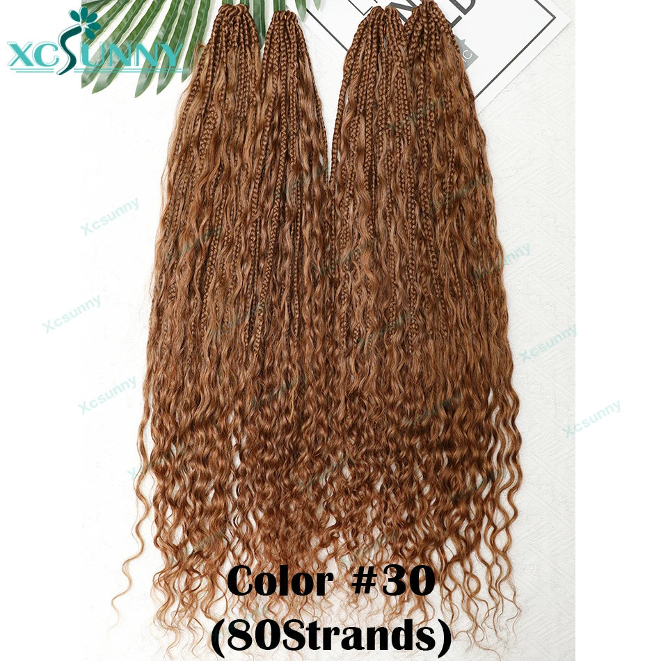 Crochet Braids Human Hair Pre Loop Boho Box Braid Crochet Human Hair Bundles Pre-looped With Curly Ends 100 Strands Color 30 27