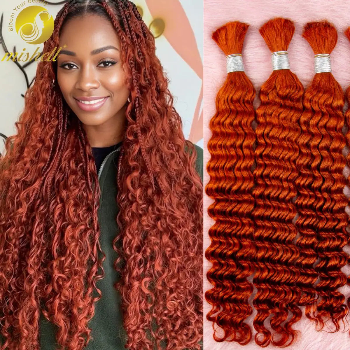 Burgundy 99J# Bulk Human Hair No Weft 1 Bundle 50g Deep Wave Human Hair Bulk for Braiding 10A Curly Extensions for Boho Braids