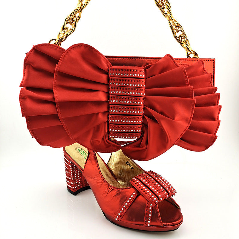 Fashion Suit Fish Mouth PU Hollow High Heels And Bow Clutch Bag