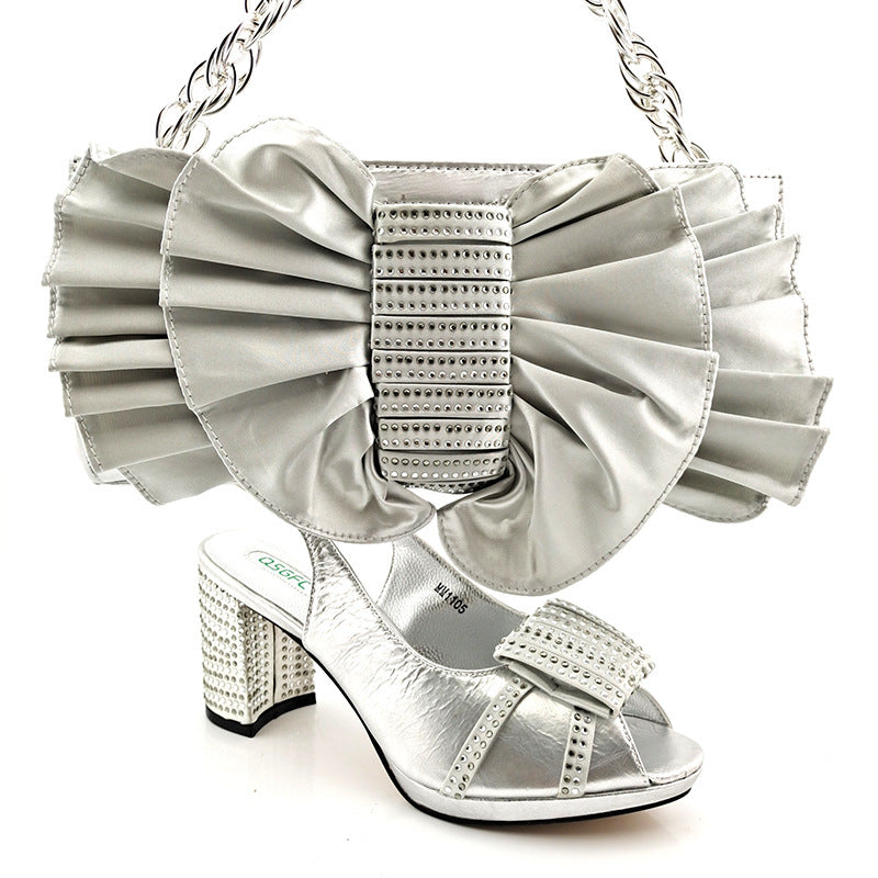 Fashion Suit Fish Mouth PU Hollow High Heels And Bow Clutch Bag