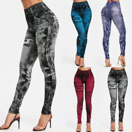 Women Imitation Jeans Stretch Leggings Fashion