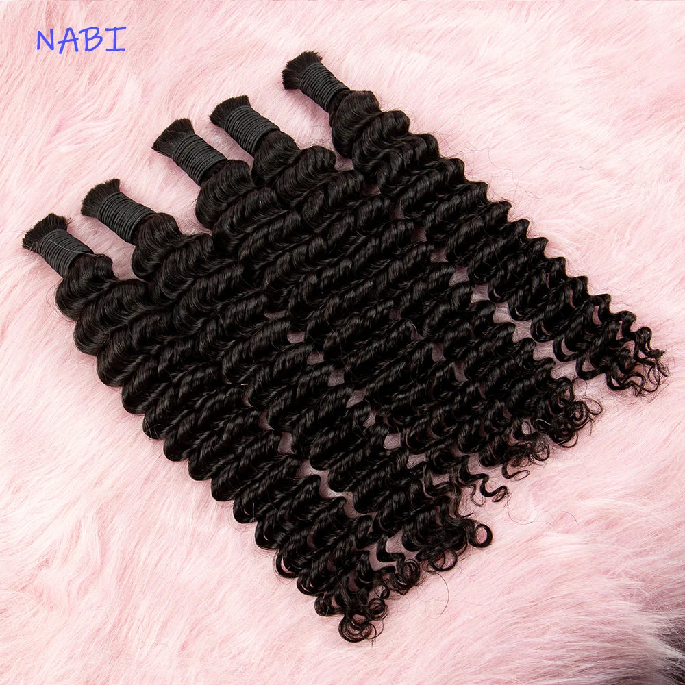 NABI Human Hair Bundles for Braiding Deep Wave Virgin Hair Extension Natural Color Braids No weft Hair Bulk Extensions