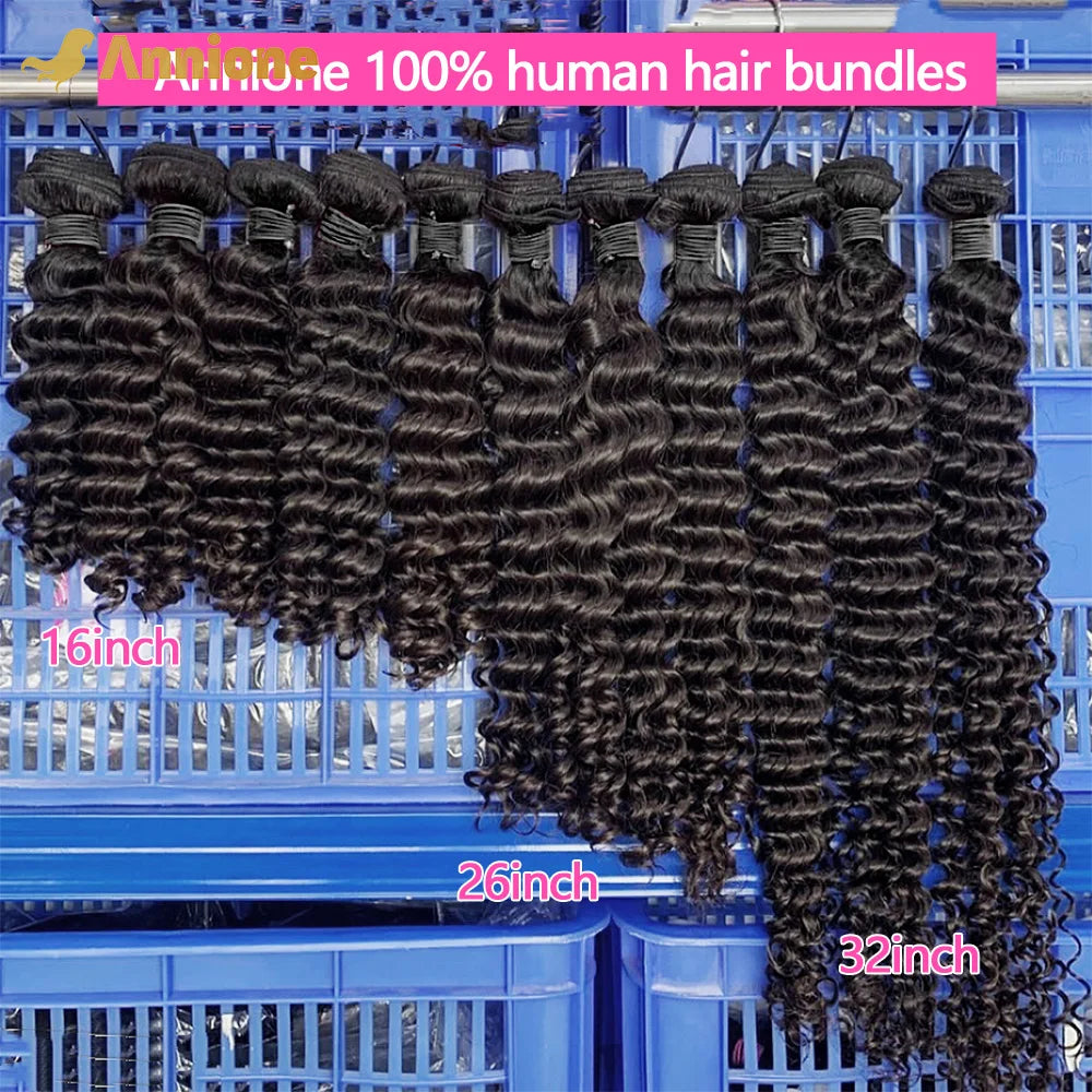 Curly Deep Wave Human Hair Bundles 30 32 Inch 4/3/1PCS Bundles Raw Hair 100% human