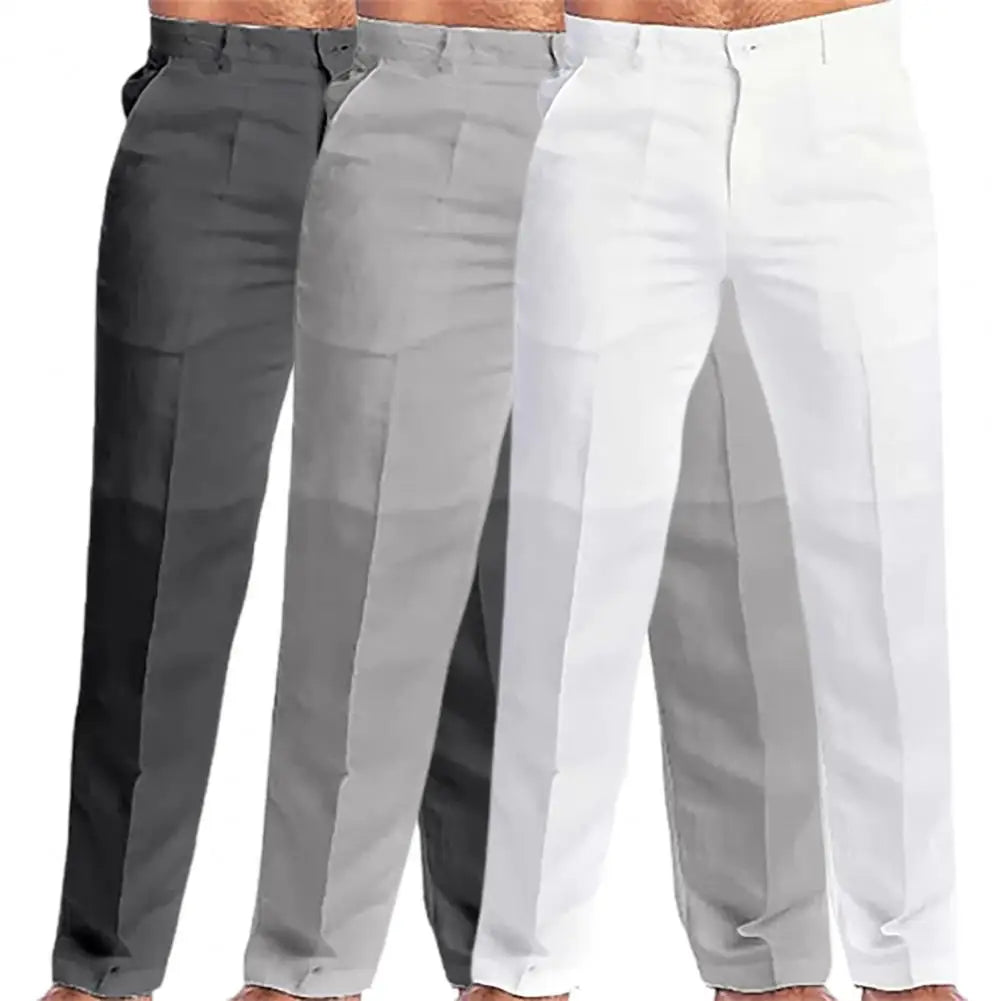 2023 Men's Stand Pocket Casual Linen Pants Solid White Gray Trouser Plus Size 3xl Mens Elegant Fashion Sweatpants Men Streetwear
