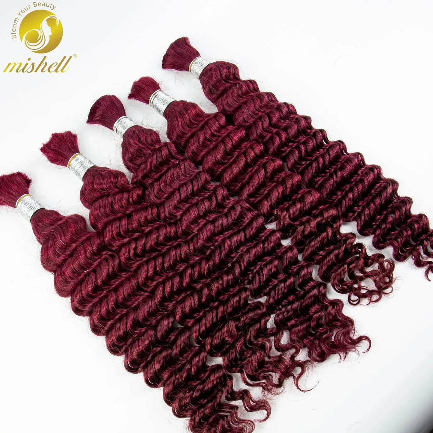 Burgundy Deep Wave Human Hair Bulk for Boho Braids Water Wave