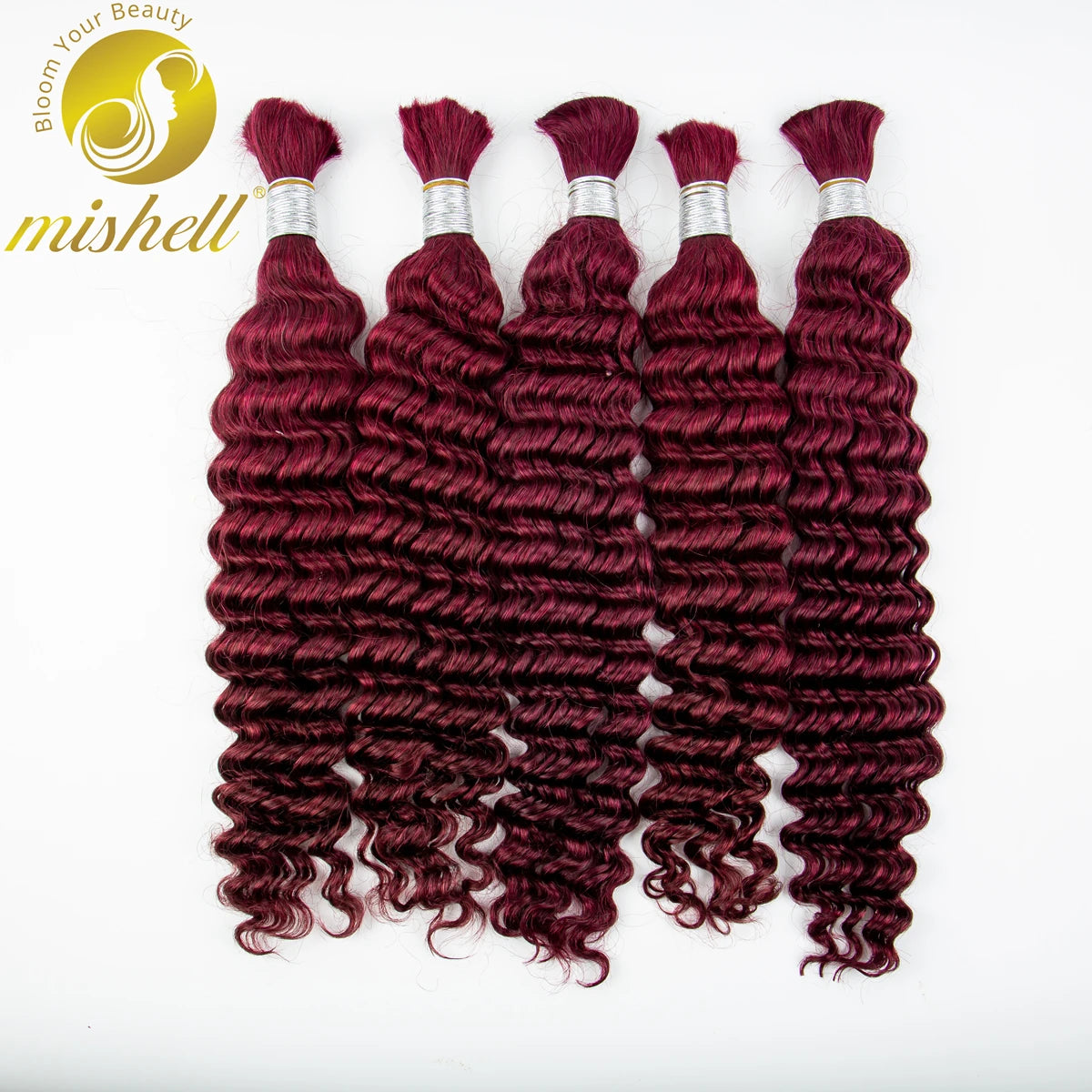 Burgundy Deep Wave Human Hair Bulk for Boho Braids Water Wave