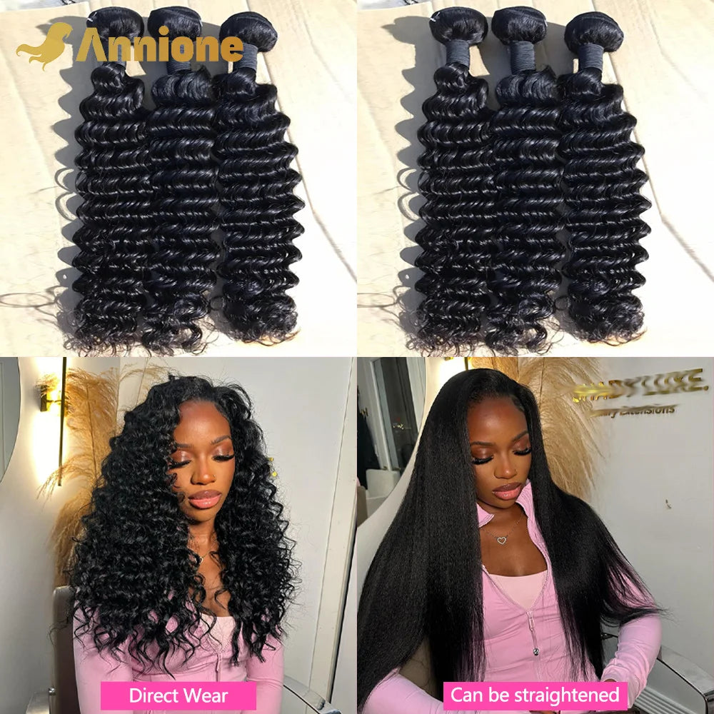 Curly Deep Wave Human Hair Bundles 30 32 Inch 4/3/1PCS Bundles Raw Hair 100% human