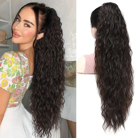 28 Inch Long Ponytail Extension Curly Wavy Claw Clip on Fake Pony Tail Hair Piece Natural Fluffy Synthetic Horse Tail for Women