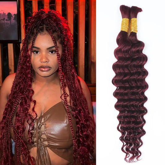 99J Deep Curly Braiding Hair Extensions Brazilian Virgin Human Hair Burgundy Deep Wave Bulk Human Hair For Braiding No Weft