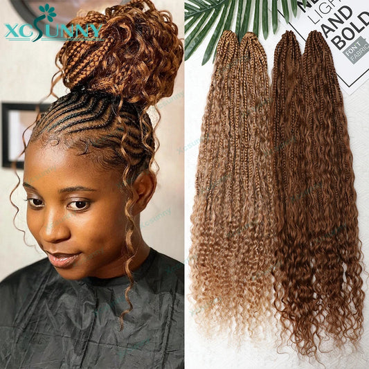 Crochet Braids Human Hair Pre Loop Boho Box Braid Crochet Human Hair Bundles Pre-looped With Curly Ends 100 Strands Color 30 27