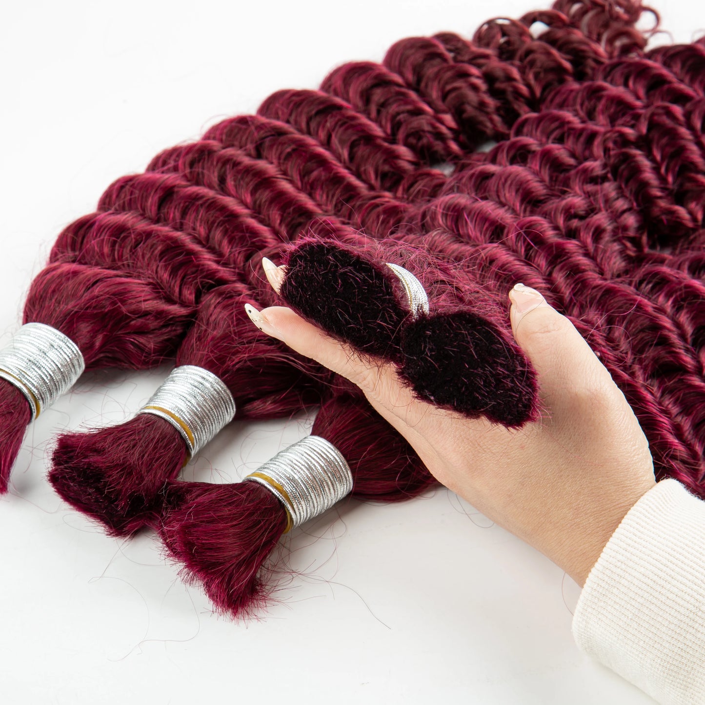Burgundy Deep Wave Human Hair Bulk for Boho Braids Water Wave