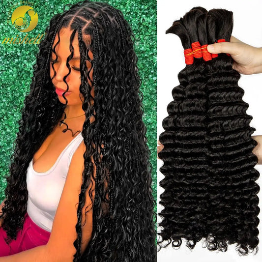 100% Human Bulk Hair Bundles for Braiding Deep Wave Virgin Hair Extension Natural Color Braids No Weft Hair Bulk for Extensions