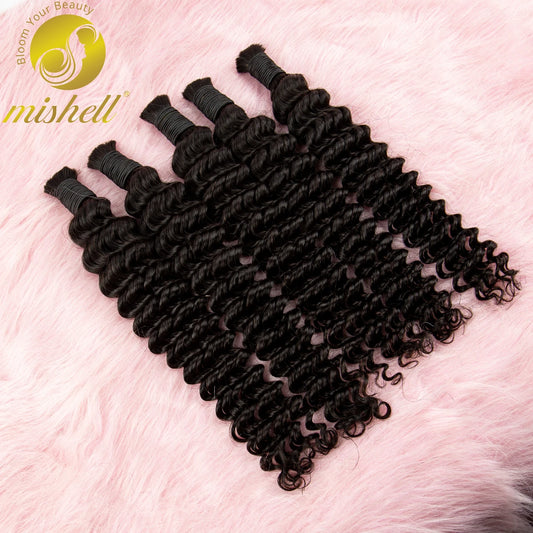 100% Human Bulk Hair Bundles for Braiding Deep Wave