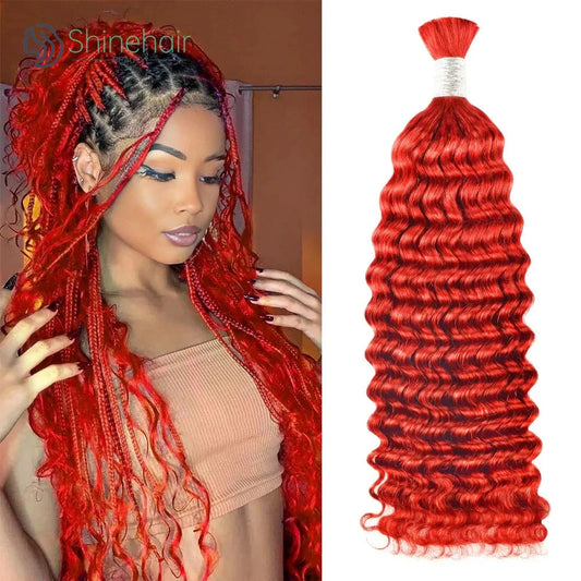 Red Color Deep Wave Hair Bulk for Boho Braids 100% Human Hair Extensions