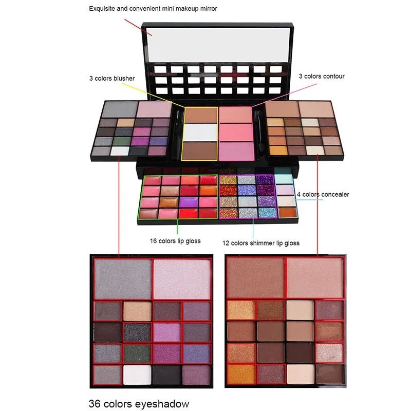 Colors Glitter Eyeshadow Palette Matte Waterproof Long Lasting Pressed Powder Cosmetics Kit  Fashion Women MakeUp Tools