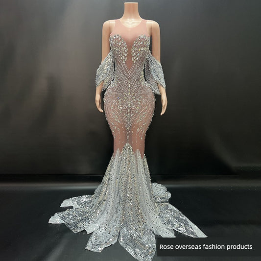 New Arrival Luxury Aura Bright Elegant Fishtail Mermaid Costume Annual Meeting Women's Fancy Dress Model Catwalk