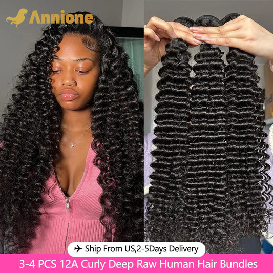 Curly Deep Wave Human Hair Bundles 30 32 Inch 4/3/1PCS Bundles Raw Hair 100% human
