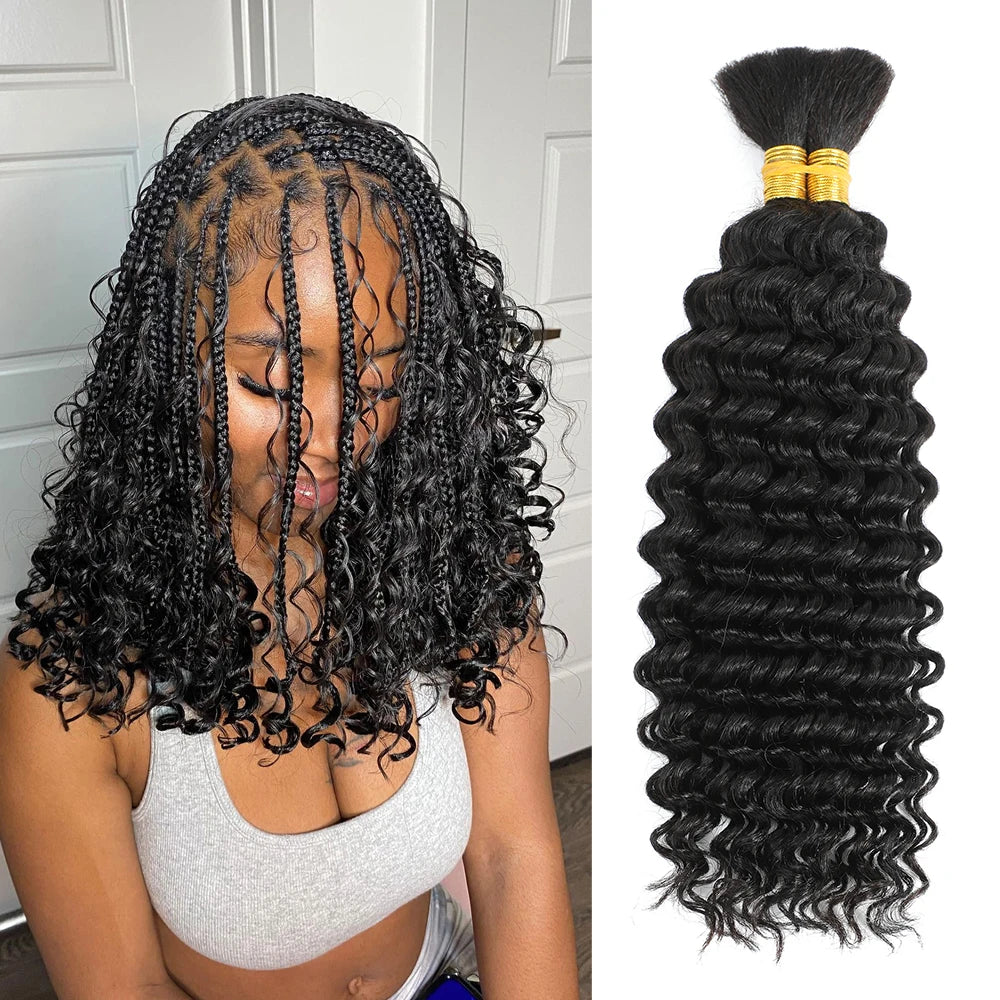 Human Braiding Hair for Boho Braids Bohemian Deep Wave Bulk 100% Human Hair for Braiding Wet and Wave Human Culry Hair for Boho