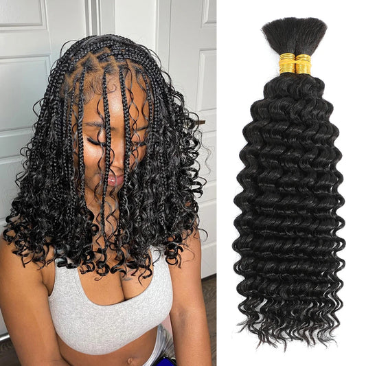 Human Braiding Hair for Boho Braids Bohemian Deep Wave Bulk 100% Human Hair for Braiding Wet and Wave Human Culry Hair for Boho